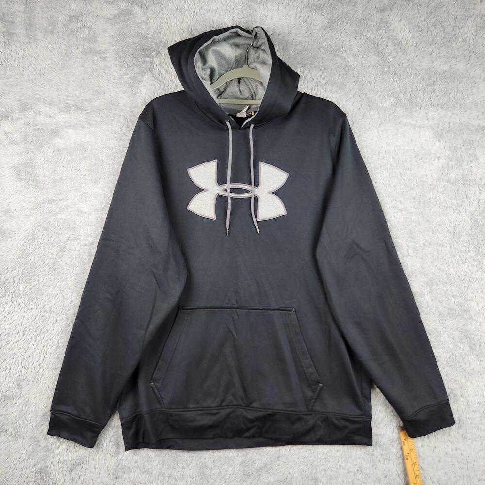Under Armour Hoodie Mens XL Black Big Logo Pullover Fleece Kangaroo Pocket